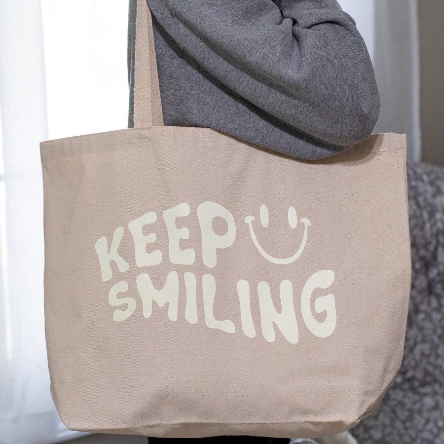 Accessories Wear The Peace | Keep Smiling Jumbo Tote Bag