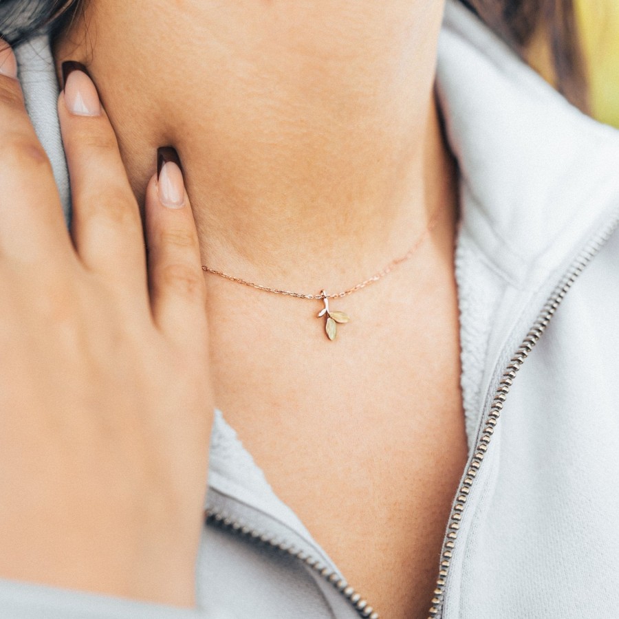 Jewelry Wear The Peace | Olive Branch Sterling Silver Necklace Rose Gold