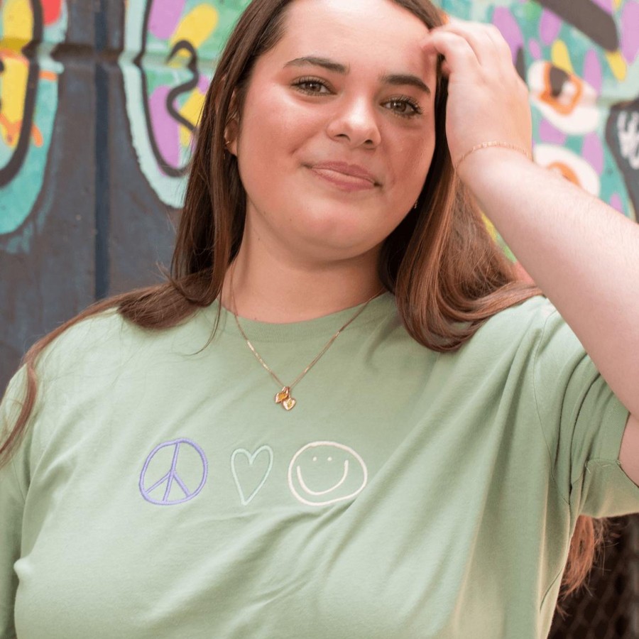 Clothing Wear The Peace | Harmony Embroidered Tee Sage